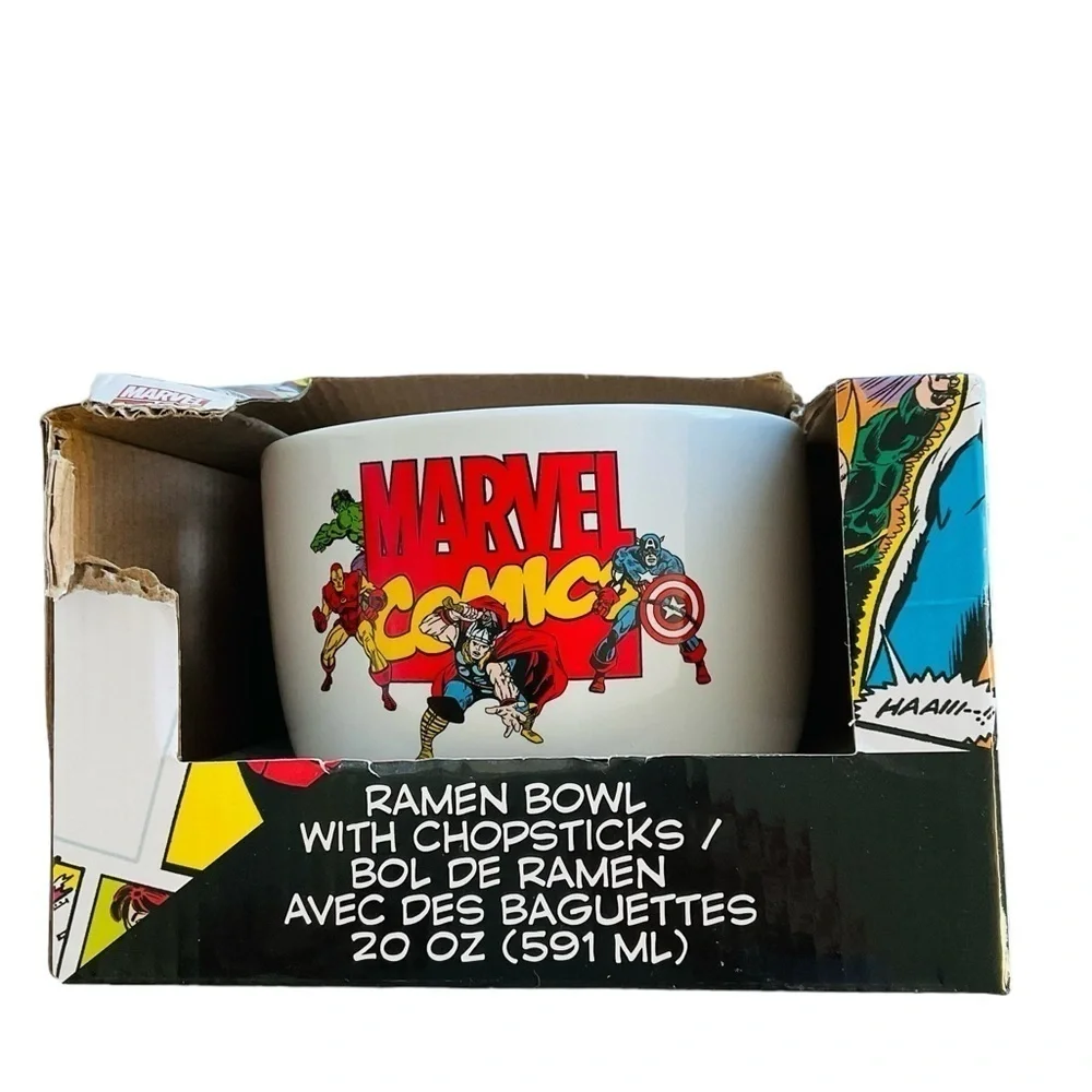 Marvel Comics Ceramic Ramen Bowl w/ Box Superhero Logo
